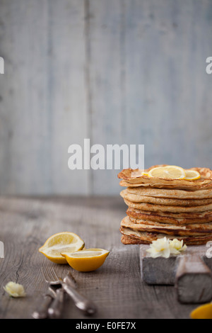 Classic Lemon and Sugar Pancakes Stock Photo