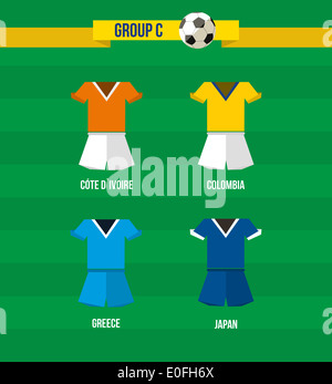 Brazil Soccer Championship 2014. National team uniforms for Group C: Colombia; Greece; Japan and Cote Divoire. EPS10 vector with transparency organize Stock Photo