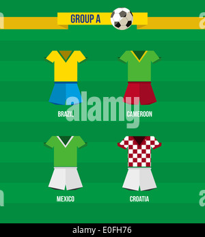Soccer Championship 2014. National team uniforms for Group A: Croatia, Mexico, Cameroon and Brazil. EPS10 vector with transparency organized in layers Stock Photo