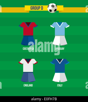 Brazil Soccer Championship 2014. National team uniforms for Group D: Uruguay, Italy, Costa Rica, England. EPS10 vector with transparency organized in Stock Photo