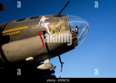 A Flying Fortress, painted in the same guise as the famous B17 by the name Memphis Belle, in April 2014. The original completed 25 missions in WW 2, this one was just used for a movie. Stock Photo