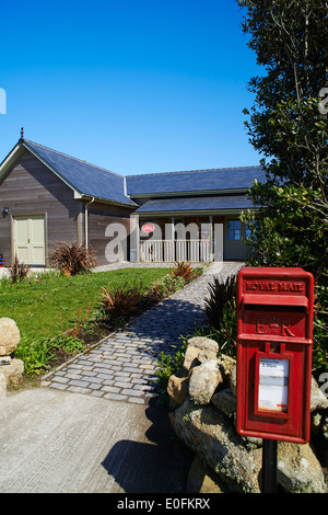 Post Office and post box at St Agnes, Isles of Scilly, Scillies, Cornwall in April Stock Photo