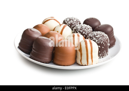 chocolate covered marshmallows on plate Stock Photo