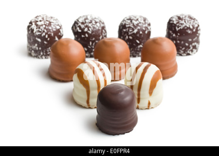 chocolate covered marshmallows on white background Stock Photo