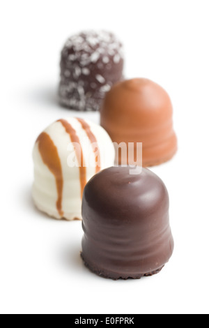 chocolate covered marshmallows on white background Stock Photo