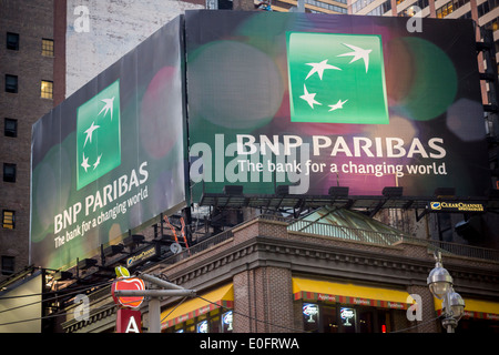 Advertising for the French bank, BNP Paribas, is seen in New York Stock Photo