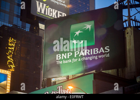 Advertising for the French bank, BNP Paribas, is seen in New York Stock Photo