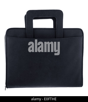 Black leather briefcase. Isolated on white background Stock Photo
