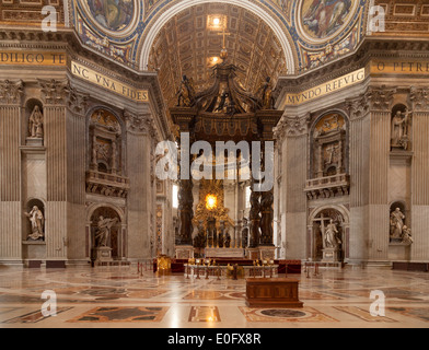 The altar and Bernini's Baldacchino in bronze, St Peters Basilica Church, Vatican City, Rome Italy Europe Stock Photo