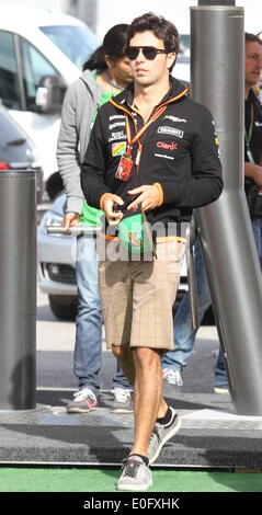 Barcelona, Spain. 10th May, 2014. FIA Formula 1 Spanish Grand Prix. Arriving for qualification day, Sergio Perez (MEX) Sahara Force India F1 Team © Action Plus Sports/Alamy Live News Stock Photo