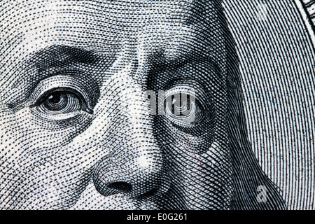 Detail of American dollar of bank notes. Franklin, Detail von amerikanischen Dollar Geldscheinen. Franklin Stock Photo