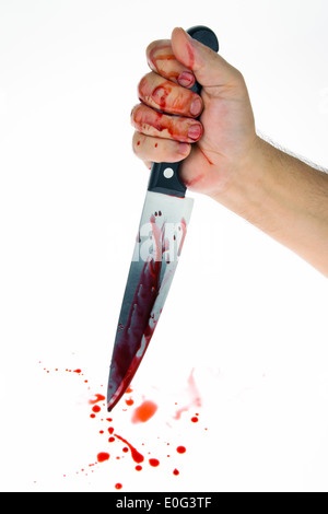 A knife with blood smears. Action weapon of a murder. Symbolic photo criminal activity, Ein Messer mit Blut verschmiert. Tatwaff