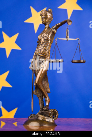 Judge's hammer and EU flag , Richterhammer und EU-Fahne Stock Photo
