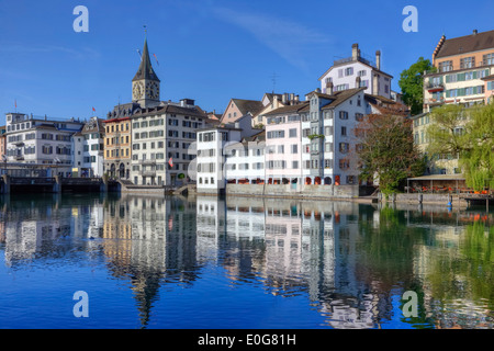 Zurich, St. Peter, church, Schipfe, Limmat, Switzerland Stock Photo