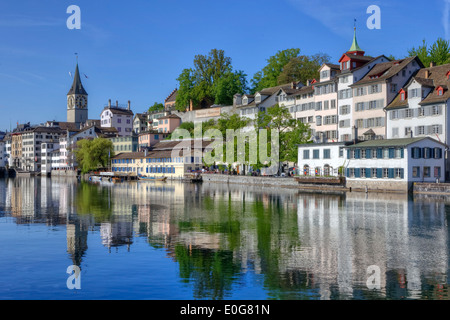 Zurich, St. Peter, church, Schipfe, Limmat, Switzerland Stock Photo