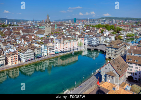 Zurich, St. Peter, church, Wuehre, Limmat, Switzerland Stock Photo