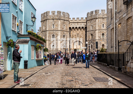 View of Royal Family residence, Windsor castle from Church street - Windsor, Berkshire, UK Stock Photo