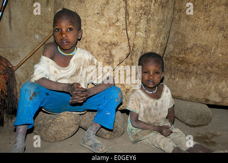 Datoga children. Brine Eyasi, northern Tanzania., Datoga children. Lake Eyasi Stock Photo