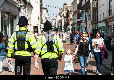 Two police officers on duty in Rochester in Kent. Stock Photo