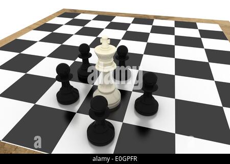 Black pawns surrounding white king Stock Photo