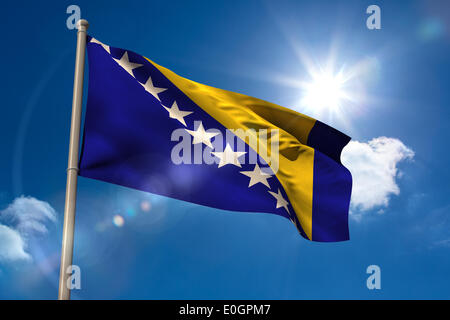 Bosnian national flag on flagpole Stock Photo