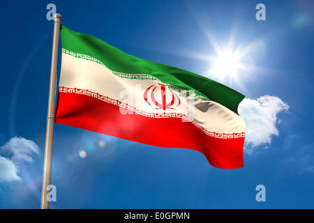 Iran national flag on flagpole Stock Photo