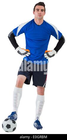 Handsome goalkeeper in blue jersey Stock Photo