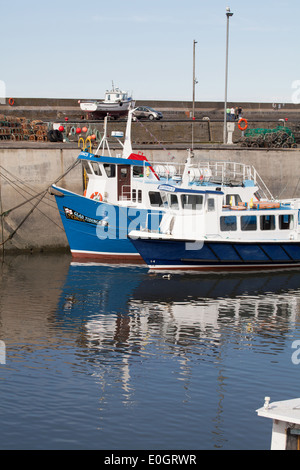 fishing boats moored in Seahouses harbour Northumberland UK on sunny ...