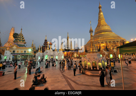 People in the evening in front of the Shwedagon Pagoda, Yangon, Myanmar, Burma, Asia Stock Photo