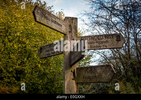 Signpost for Cotswold Way, Gloucestershire, UK Stock Photo