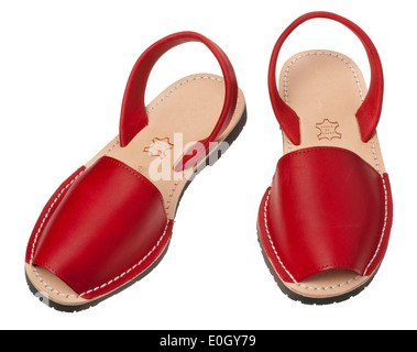 A pair of summer/beach red leather sandals. Stock Photo