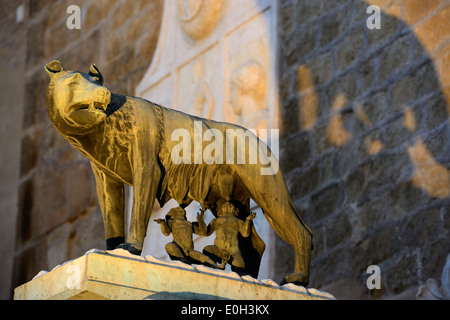 Capitoline Wolf., Wolf suckling Romulus and Remus, statue in front of Capitol, Capitoline hill, UNESCO World Heritage Site Rome, Stock Photo