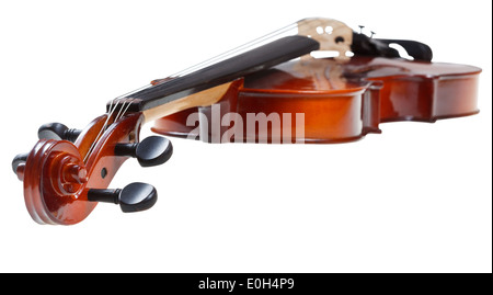 scroll of classical wooden fiddle close up isolated on white background Stock Photo