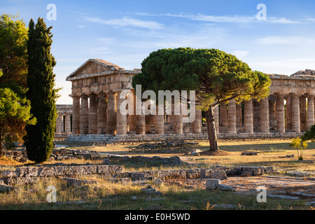 Poseidon Temple, Neptune Temple, historic town of Paestum in the Gulf of Salerno, Capaccio, Campania, Italy, Europe Stock Photo