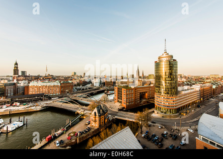 View to Hamburg and the Elbe at Am Baumwall, seen from the Kehr Wieder Spitze, Hamburg, Germany Stock Photo