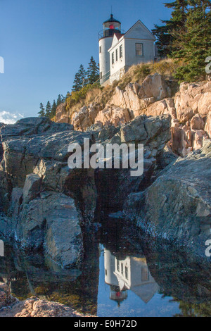 lighthouse and reflection, Acadia Maine, USA Stock Photo