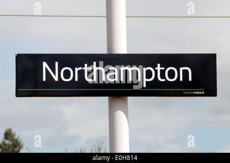 Northampton railway station sign, Northamptonshire, England, UK Stock Photo