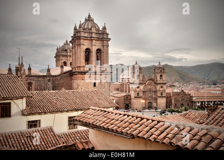 Iglesia La Compania de Jesus and cathedral, Cusco, Cuzco, Peru, Andes, South America Stock Photo