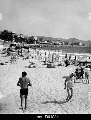 Beach in San Remo 1949 Stock Photo