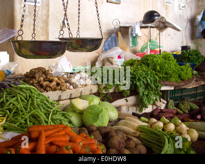 Different fruits and vegetables on the market Stock Photo