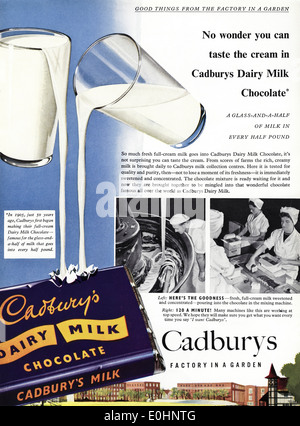 1950s advertisement for CADBURY'S DAIRY MILK CHOCOLATE in British magazine dated March 1955 Stock Photo