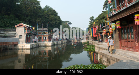 Buildings at the waterfront, Suzhou Street, Summer Palace, Haidian District, Beijing, China Stock Photo