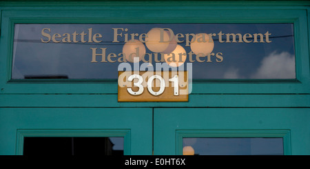 Seattle Fire Department Headquarters sign, Seattle, Washington State, USA Stock Photo