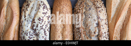 Assorted breads background Stock Photo