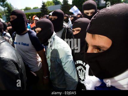 May 14, 2014 - Ukrainian ultras with flares and smoke bombs require at Football Federation Cup the final match to hold in the presence of Ukrainian fans (Credit Image: © Sergii Kharchenko/NurPhoto/ZUMAPRESS.com) Stock Photo