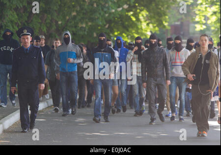 May 14, 2014 - Ukrainian ultras with flares and smoke bombs require at Football Federation Cup the final match to hold in the presence of Ukrainian fans (Credit Image: © Sergii Kharchenko/NurPhoto/ZUMAPRESS.com) Stock Photo