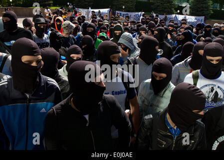 May 14, 2014 - Ukrainian ultras with flares and smoke bombs require at Football Federation Cup the final match to hold in the presence of Ukrainian fans (Credit Image: © Sergii Kharchenko/NurPhoto/ZUMAPRESS.com) Stock Photo