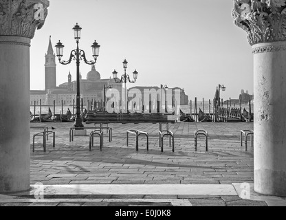 Venice - Waterfront of Saint Mark square and column of Doge palace and San Giorgio Maggiore church in background Stock Photo