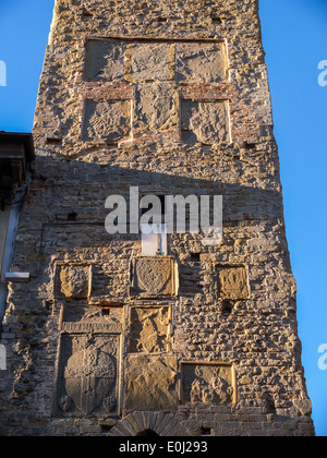 Città di Castello, Umbria, Italy: Torre Civica detail; coats of arms Stock Photo