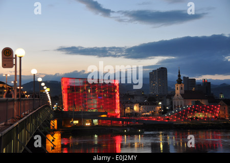 The Ars Electronica Center at night, Linz. Stock Photo